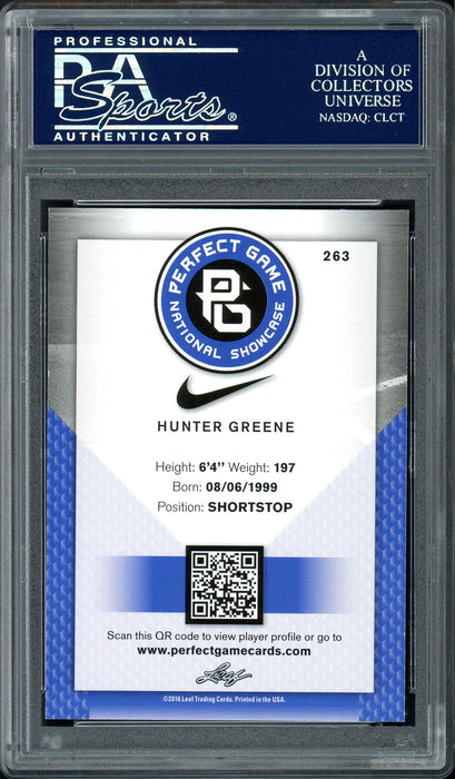 Hunter Greene Autographed 2016 Leaf Perfect Game Rookie Card #263 Cincinnati Reds PSA/DNA ITP Stock #128993 - RSA