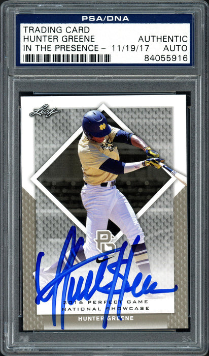 Hunter Greene Autographed 2016 Leaf Perfect Game Rookie Card #263 Cincinnati Reds PSA/DNA ITP Stock #128993 - RSA