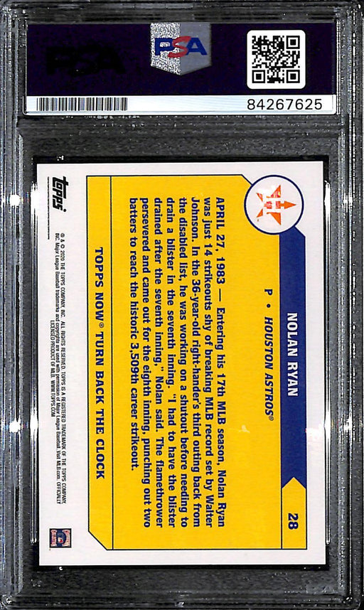 nolan ryan signed inscribed all time k king 2020 topps now 28 print run 650 psa 10 84267625 top view