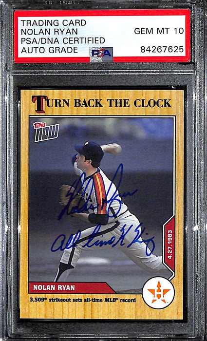 nolan ryan signed inscribed all time k king 2020 topps now 28 print run 650 psa 10 84267625 certificate of authenticity