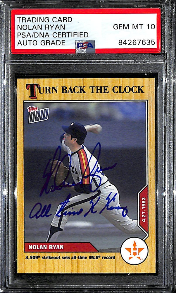 nolan ryan signed inscribed all time k king 2020 topps now 28 print run 650 psa 10 84267635 certificate of authenticity