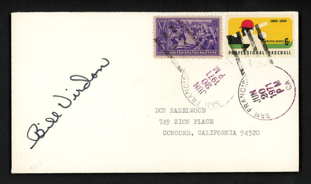 Bill Virdon Autographed 3.5x6.5 Postal Cover Pittsburgh Pirates SKU #156654 - RSA