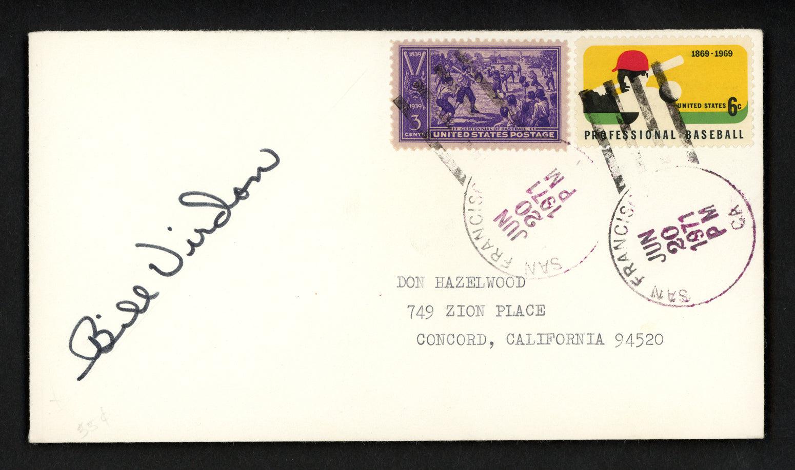 Bill Virdon Autographed 3.5x6.5 Postal Cover Pittsburgh Pirates SKU #156654 - RSA