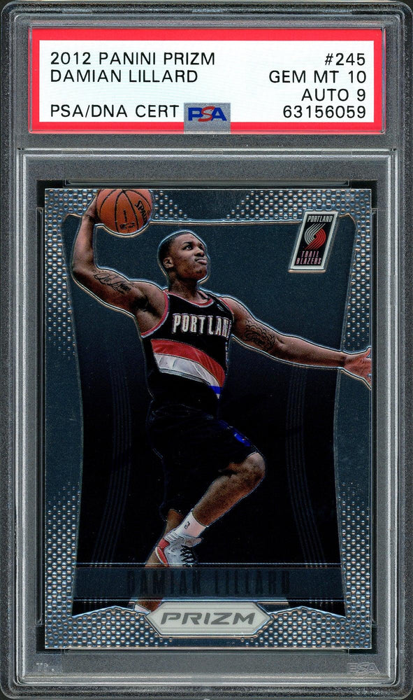 Damian Lillard Autographed 2012 Panini Prizm Rookie Card #245 Portland Trail Blazers PSA 10 Auto Grade Mint 9 On Card PSA/DNA #63156059 - RSA