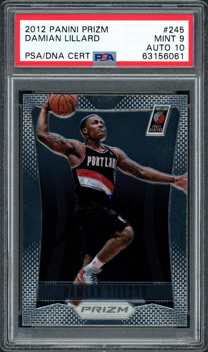 Damian Lillard Autographed 2012 Panini Prizm Rookie Card #245 Portland Trail Blazers PSA 9 Auto Grade Gem Mint 10 On Card PSA/DNA #63156061 - RSA