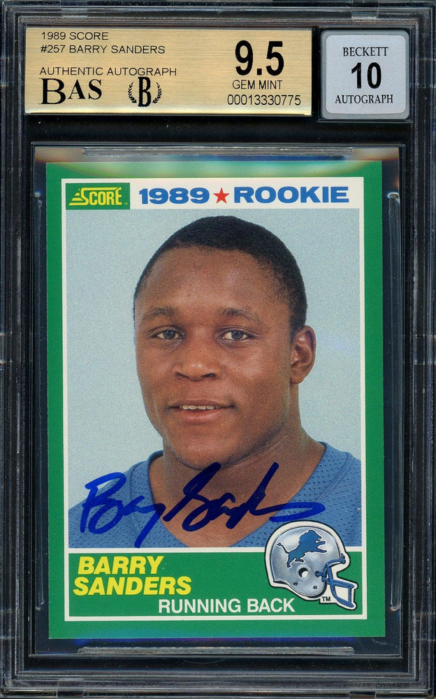Barry Sanders Autographed 1989 Score Rookie Card #257 Detroit Lions BGS 9.5 Auto Grade Gem Mint 10 Beckett BAS #13330775 - RSA