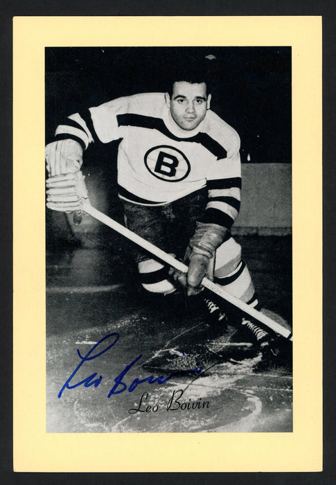 Leo Boivin Autographed 1944-63 Beehive 4.5x6.5 Photo Boston Bruins SKU #160667 - RSA