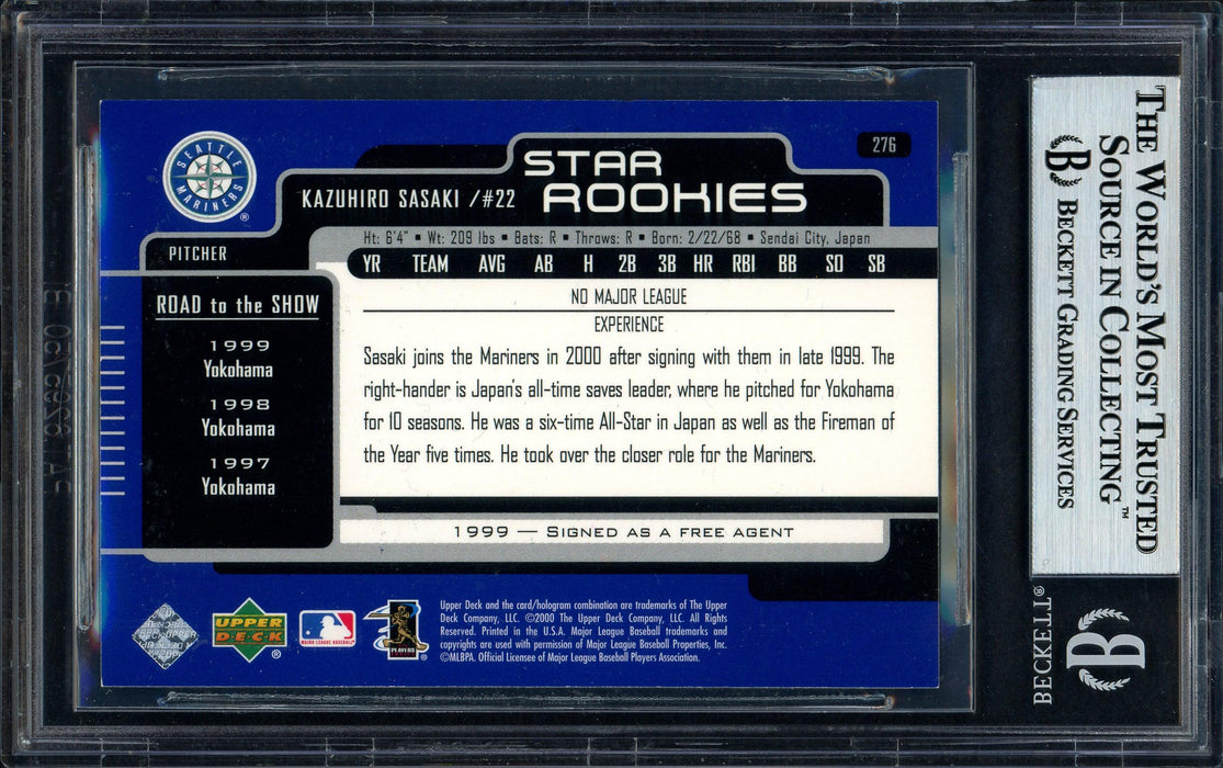 Kazuhiro Sasaki Autographed 2000 Upper Deck Rookie Card #276 Seattle Mariners Beckett BAS Stock #120872 - RSA