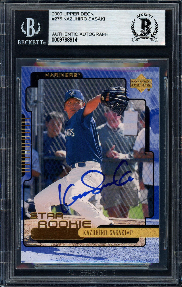 Kazuhiro Sasaki Autographed 2000 Upper Deck Rookie Card #276 Seattle Mariners Beckett BAS Stock #120872 - RSA