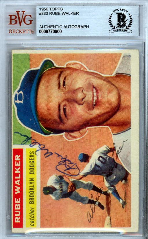 Rube Walker Autographed 1956 Topps Card #333 Brooklyn Dodgers Beckett BAS #9770900 - RSA