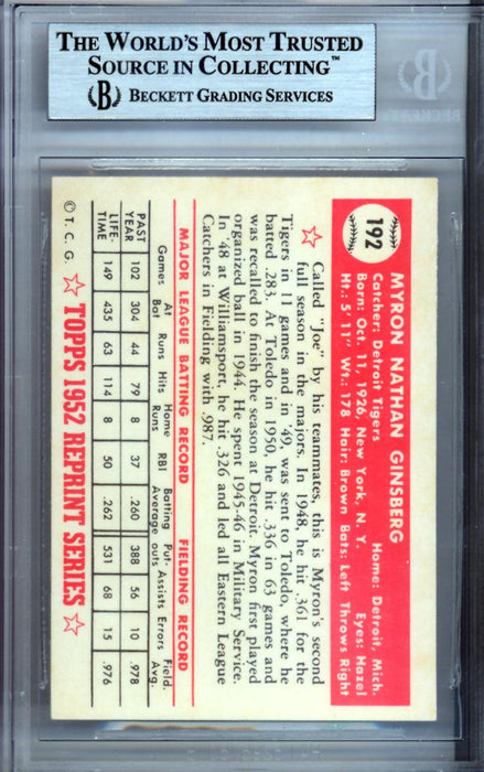 Myron Ginsberg Autographed 1952 Topps Reprint Card #192 Detroit Tigers Beckett BAS #9888173 - RSA