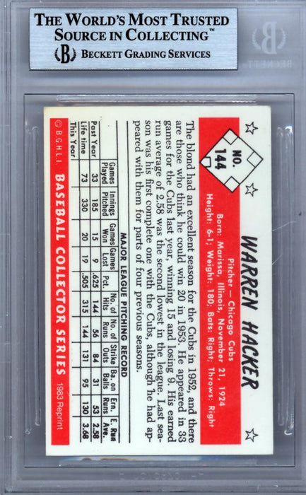 Warren Hacker Autographed 1953 Bowman Reprint Card #144 Chicago Cubs Beckett BAS #9888223 - RSA