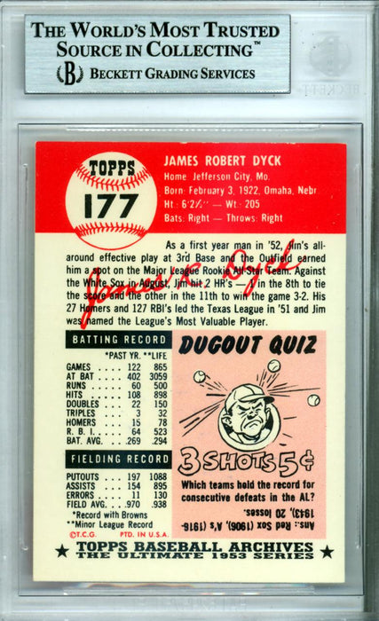 Jim Dyck Autographed 1953 Topps Archives Card #177 St. Louis Browns Beckett BAS #9888234 - RSA