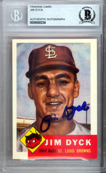 Jim Dyck Autographed 1953 Topps Archives Card #177 St. Louis Browns Beckett BAS #9888234 - RSA