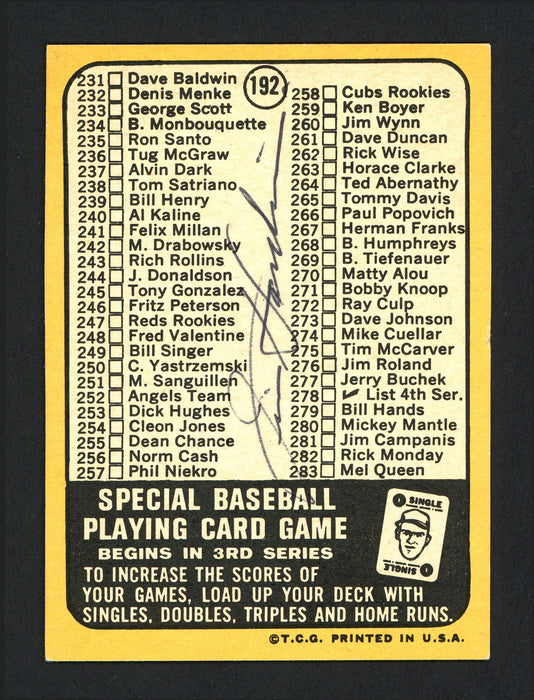 Jim Hardin Autographed 1968 Topps Checklist Card #192 Baltimore Orioles SKU #165347 - RSA