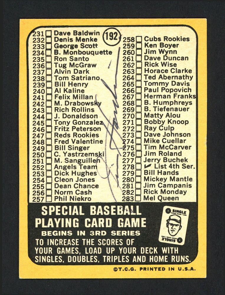 Jim Hardin Autographed 1968 Topps Checklist Card #192 Baltimore Orioles SKU #165347 - RSA