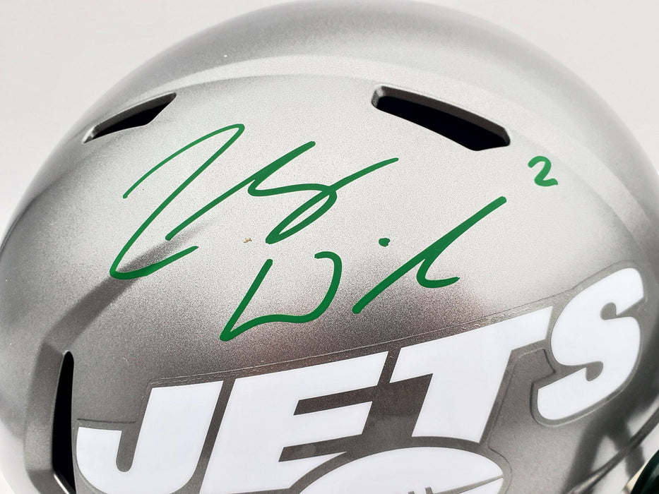 Zach Wilson Autographed New York Jets Flash Silver Full Size Replica Speed Helmet Beckett BAS QR Stock #197084 - RSA