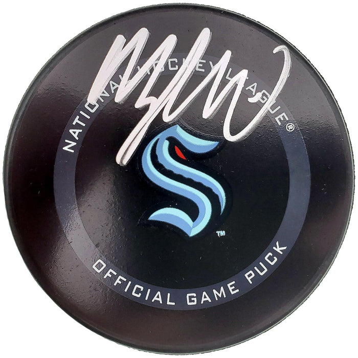Morgan Geekie Autographed Official Seattle Kraken Logo Hockey Puck Fanatics Holo Stock #197090 - RSA
