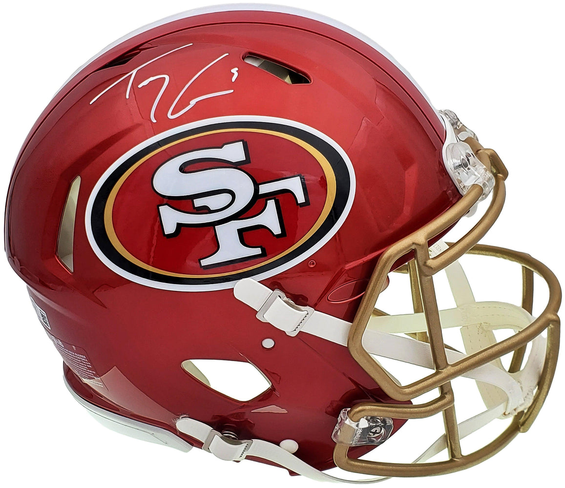Trey Lance Autographed San Francisco 49ers Flash Red Full Size Authentic Speed Helmet Beckett BAS QR Stock #197091 - RSA