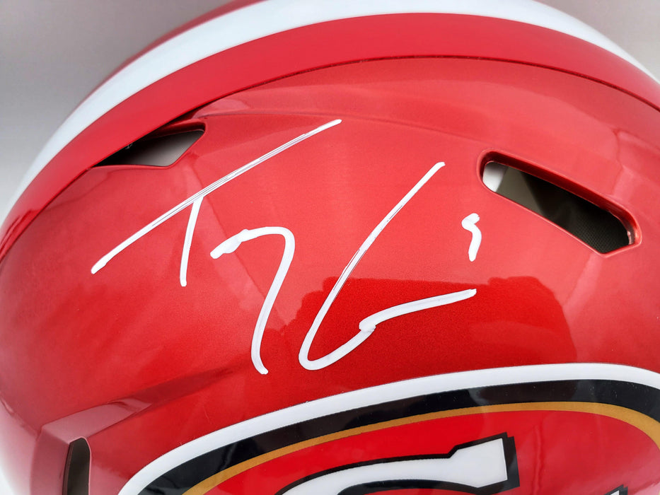 Trey Lance Autographed San Francisco 49ers Flash Red Full Size Authentic Speed Helmet Beckett BAS QR Stock #197091 - RSA