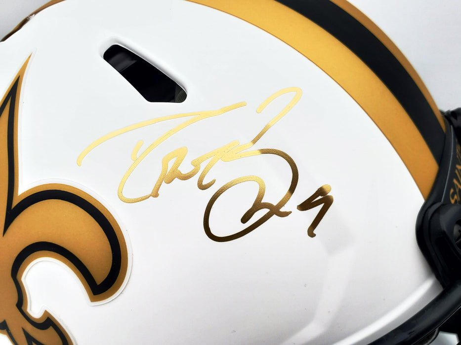 Drew Brees Autographed New Orleans Saints Lunar Eclipse White Full Size Authentic Speed Helmet Beckett BAS QR Stock #197108 - RSA