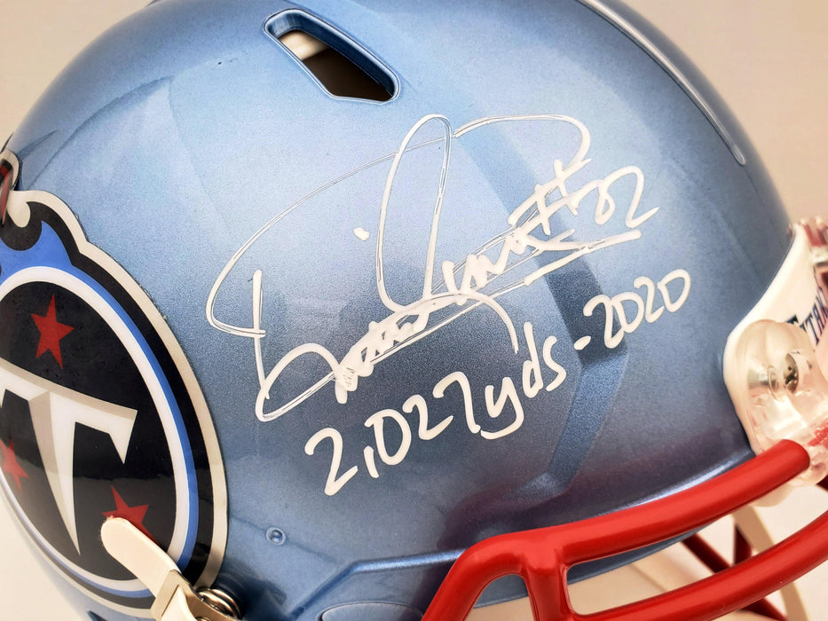 Derrick Henry Autographed Tennessee Titans Flash Blue Full Size Authentic Speed Helmet "2027 Yds-2020" Beckett BAS QR Stock #197131 - RSA