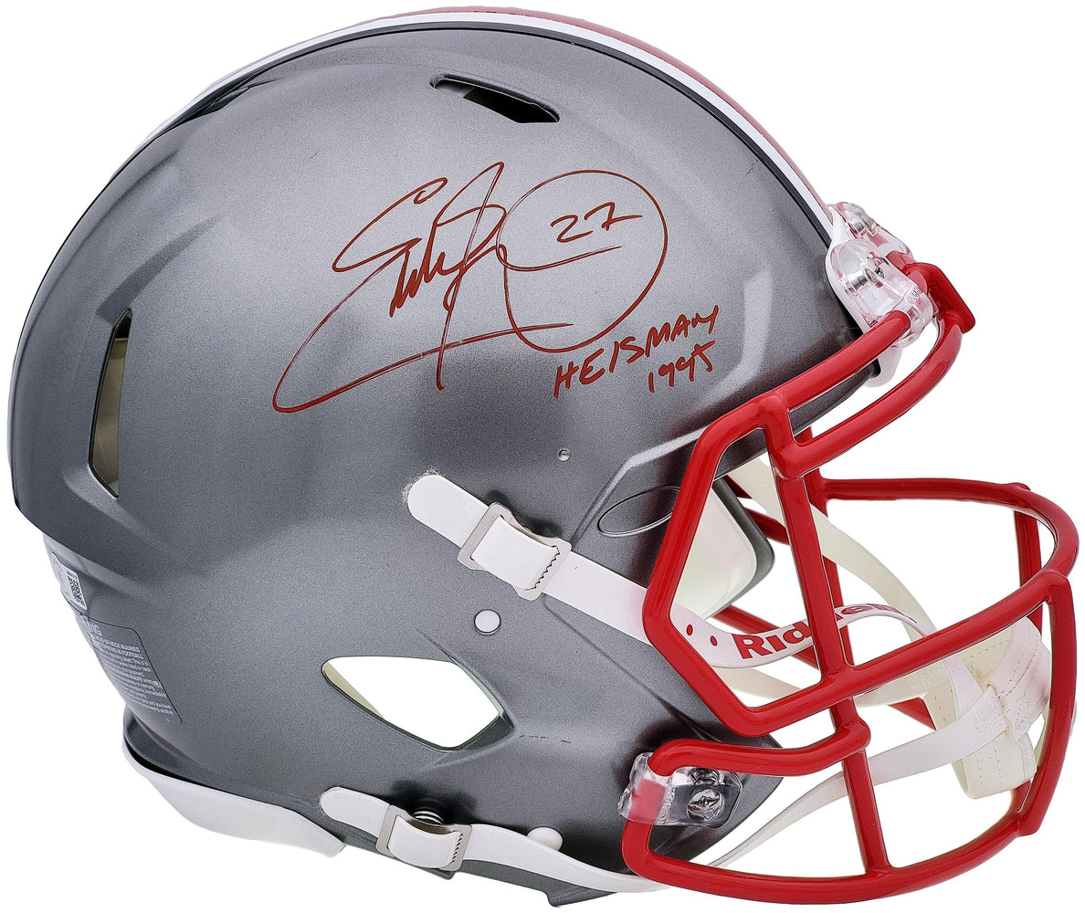 Eddie George Autographed Ohio State Buckeyes Flash Silver Full Size Authentic Speed Helmet "Heisman 1995" Beckett BAS QR Stock #197133 - RSA
