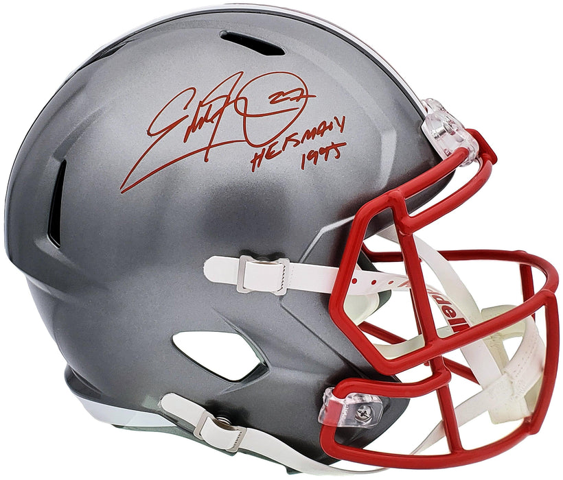 Eddie George Autographed Ohio State Buckeyes Flash Silver Full Size Replica Speed Helmet "Heisman 1995" Beckett BAS QR Stock #197134 - RSA