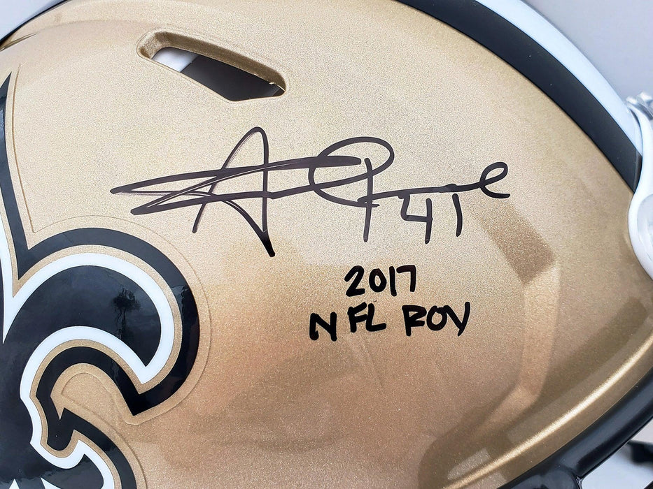 Alvin Kamara Autographed New Orleans Saints Gold Full Size Authentic Speed Helmet "2017 NFL ROY" Beckett BAS QR Stock #197144 - RSA