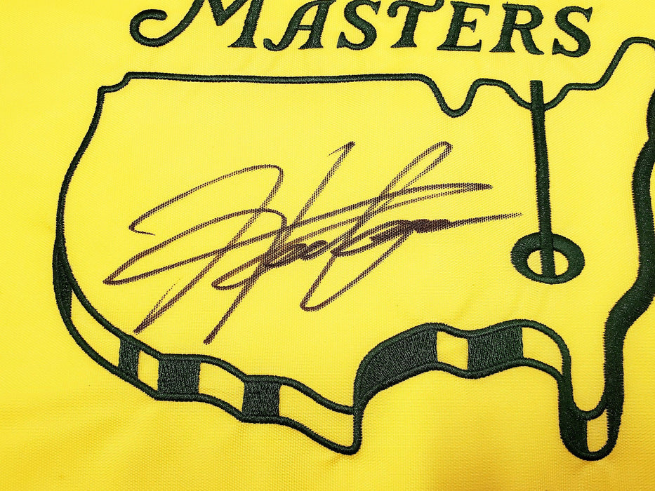 Hideki Matsuyama Autographed Yellow 2021 Masters Golf Pin Flag Beckett BAS QR Stock #197174 - RSA