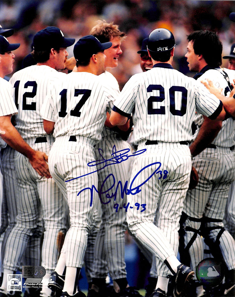 jim abbott and matt nokes signed and inscribed 9 4 93 by nokes 8x10 no hitter photo aiv certificate of authenticity