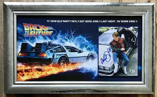 michael j fox signed back to the future 8x10 custom framed photo display beckett aa17657 certificate of authenticity