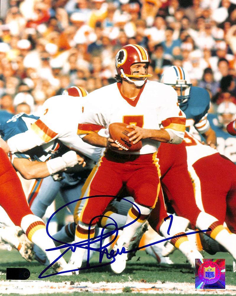 joe theismann signed and inscribed 7 8x10 aiv certificate of authenticity