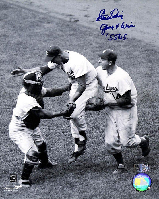 clem labine signed and inscribed game 4 win 1955 world series 8x10 aiv certificate of authenticity