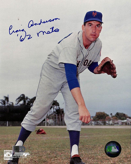 craig anderson signed and inscribed 1962 mets 8x10 aiv certificate of authenticity