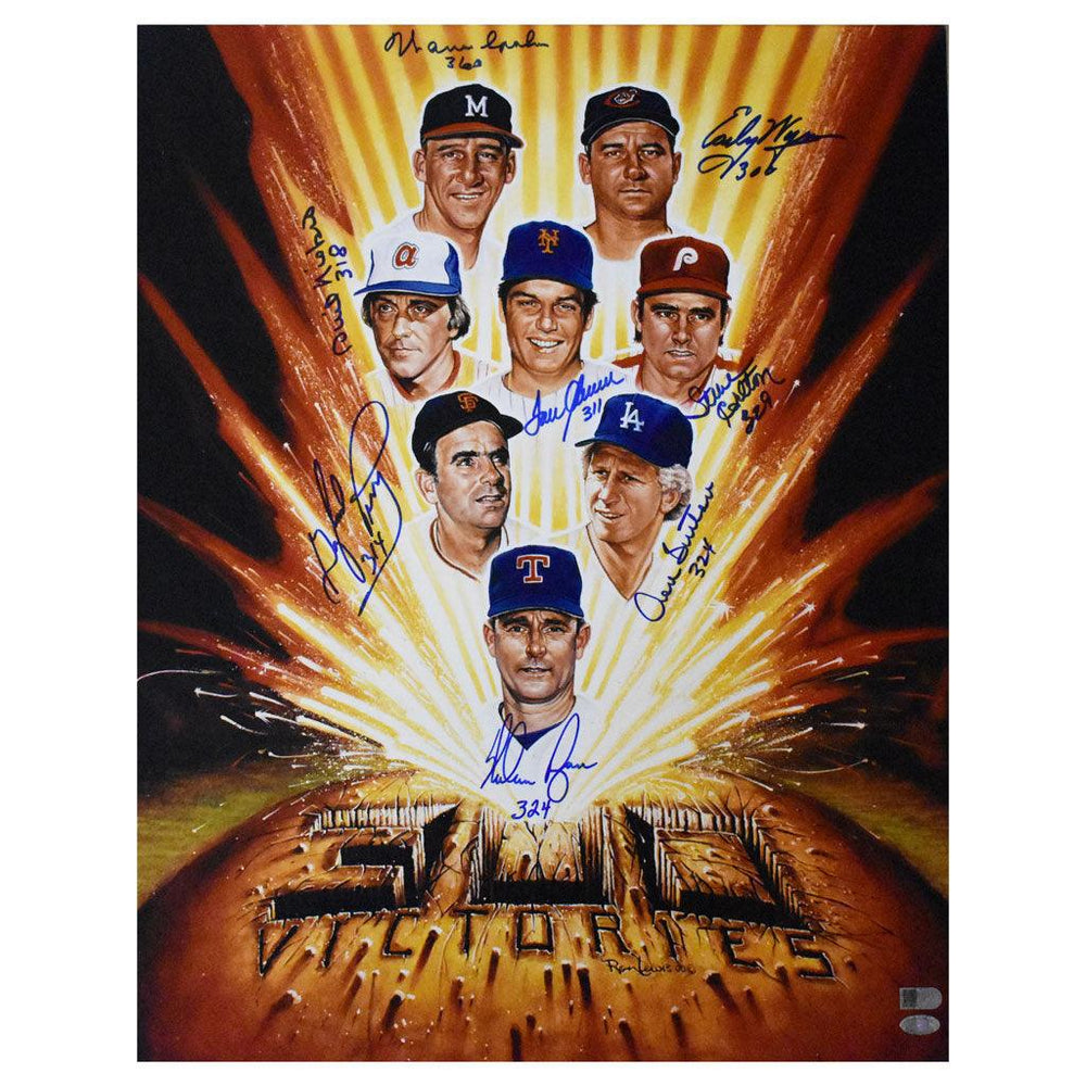 300 Win Club Signed And Inscribed Inscribed with Win Totals 16x20 Seaver/Ryan/Spahn/Wynn/Niekro/Sutton/Carlton/Perry (AIV AA18631) - RSA