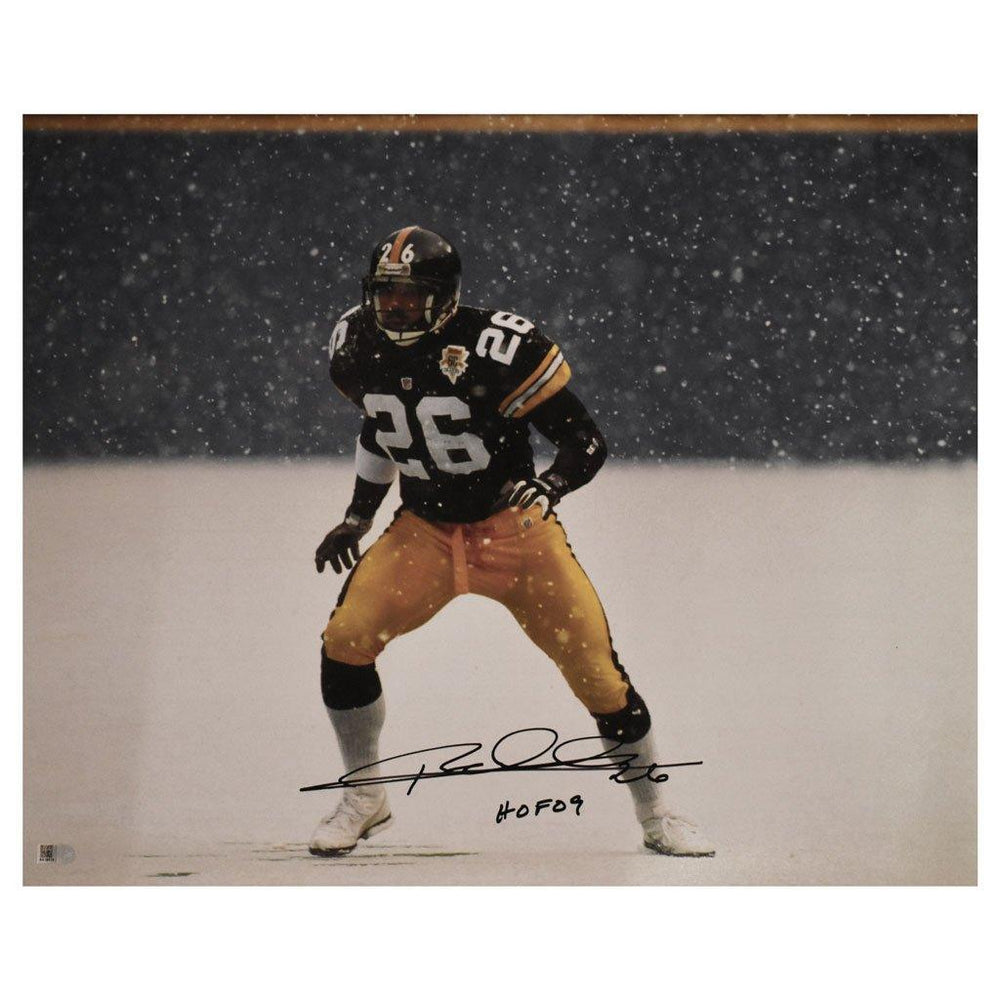 rod woodson signed and inscribed 26 hof 09 16x20 steelers in the snow aiv certificate of authenticity