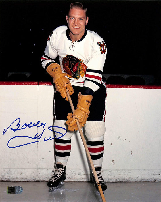 bobby hull signed 8x10 photo in white aiv certificate of authenticity
