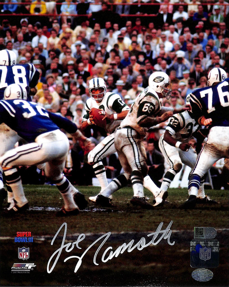 joe namath signed 8x10 photo in white aiv certificate of authenticity