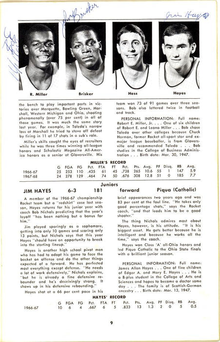 1968-1969 University of Toledo Autographed Press Guide With 15 Total Signatures Including John Brisker & Steve Mix PSA/DNA #AB06816 - RSA