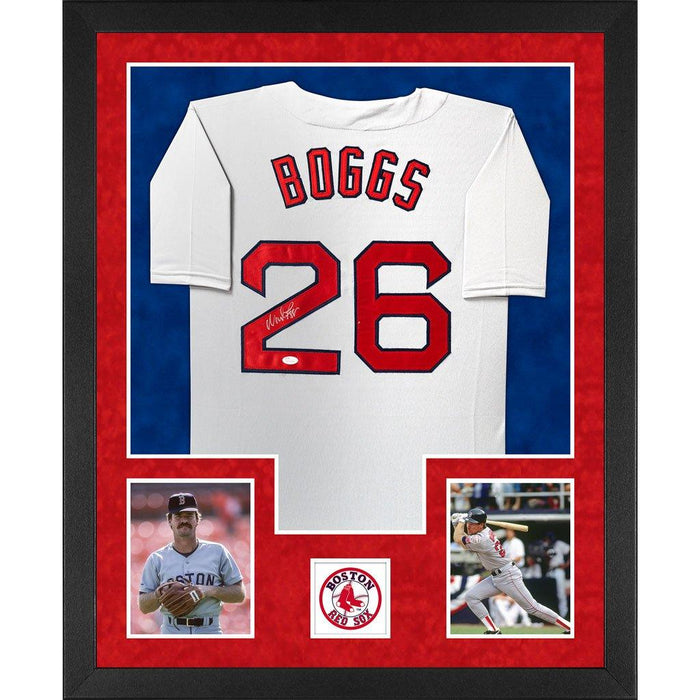 boggs autographed boston red sox grey double suede framed baseball jersey