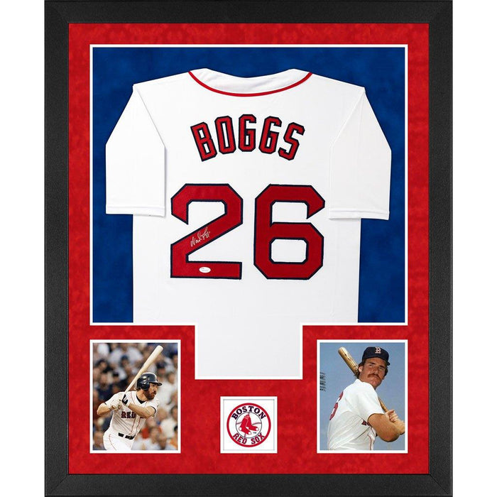 boggs autographed boston red sox white double suede framed baseball jersey