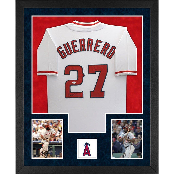 guerrero autographed los angeles angels white double suede framed baseball jersey