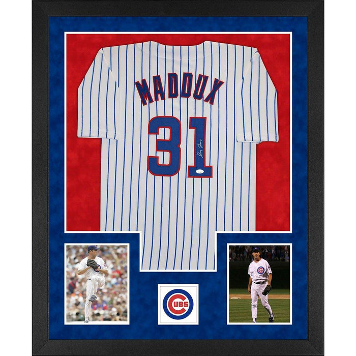 maddux autographed chicago cubs pinstripe double suede framed baseball jersey