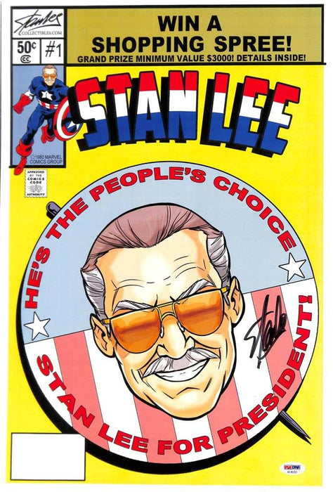 stan lee signed 13x19 stan lee for president poster psa ae40353 certificate of authenticity