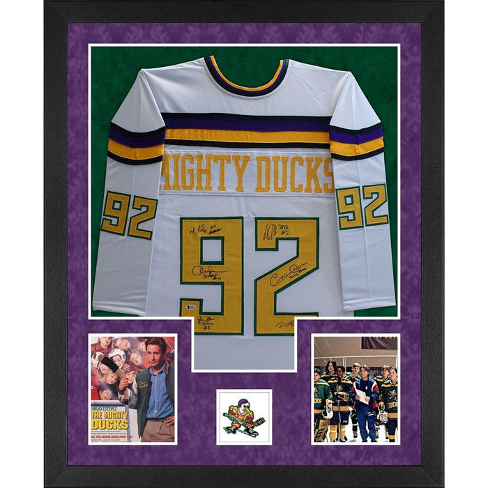 mighty ducks autographed mighty ducks white double suede framed hockey jersey