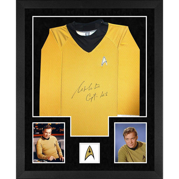 shatner autographed star trek gold double suede framed jersey
