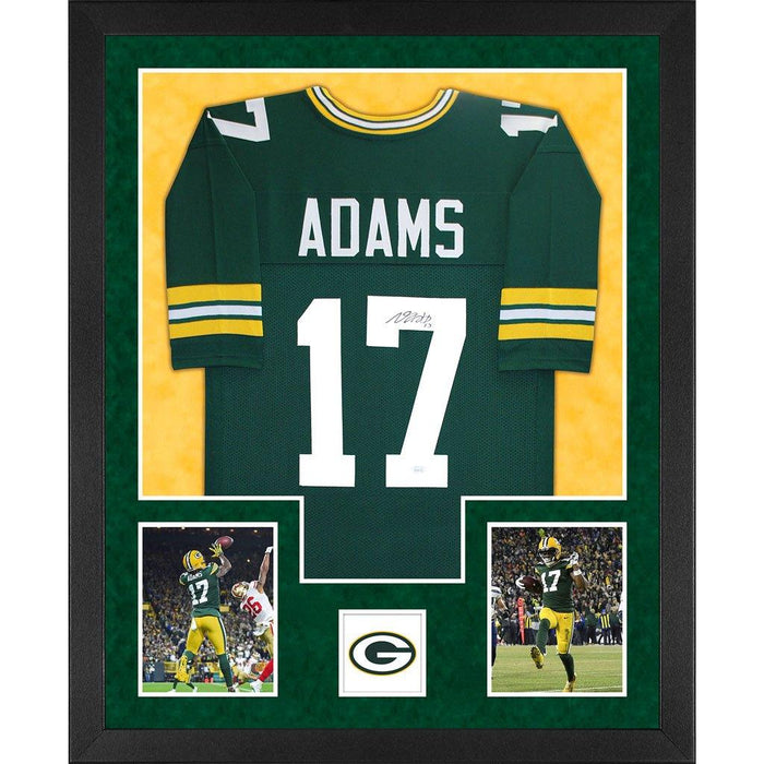 adams autographed green bay packers green double suede framed football jersey