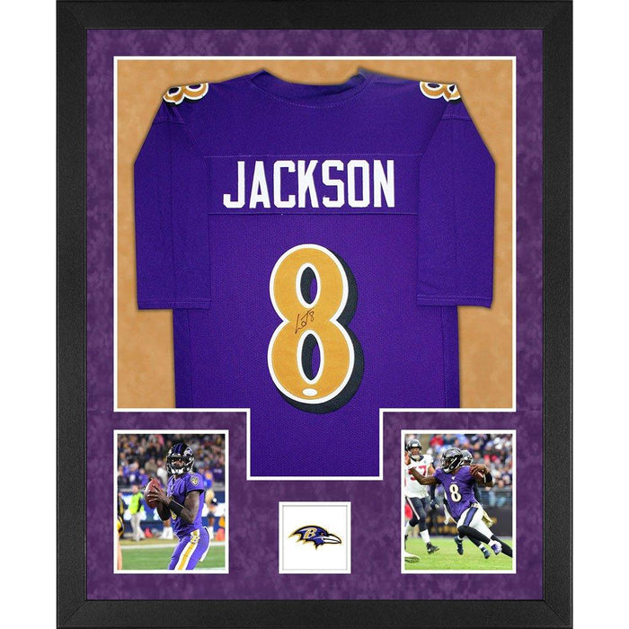 jackson autographed baltimore ravens color rush double suede framed football jersey