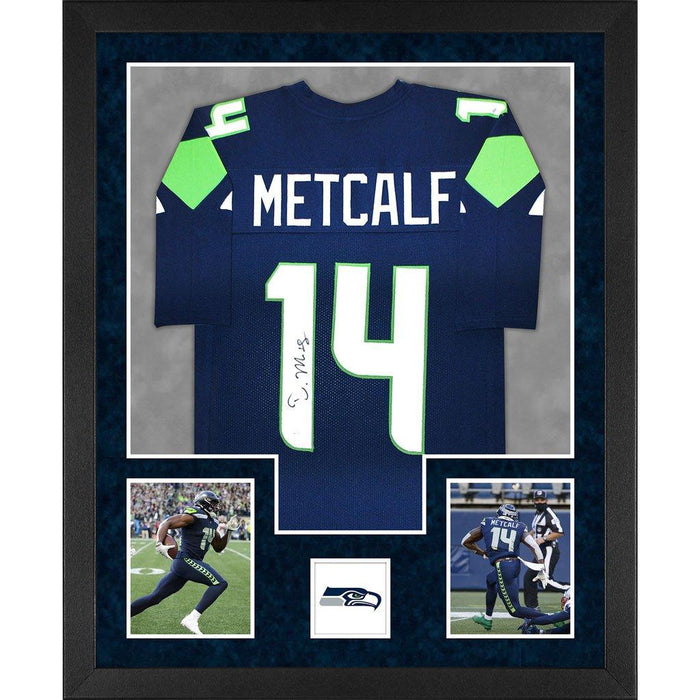 metcalf autographed seattle seahawks blue double suede framed football jersey